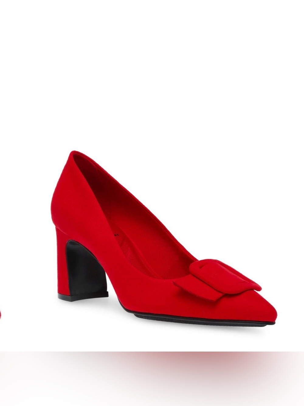 Anne Klein Red Suede Block Heel Pumps with Bow Accent